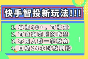 (14372期)快手智投新玩法,单机日入40+,可批量,可查询实时收益,收益日结24小…