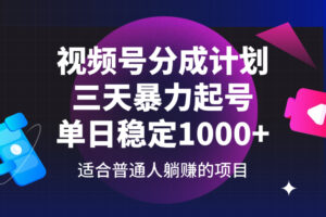 (14356期)视频号分成计划,三天暴力起号玩法 单日稳定1000+